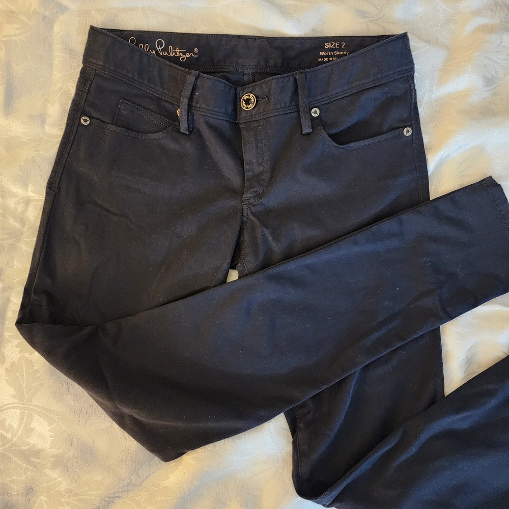 Lilly Pulitzer Black Embellished Jeans Zip Up Stretch Women's Worth Skinny